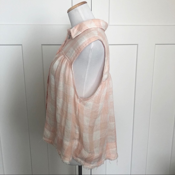 ❌SOLD❌Free People Check Plaid Sleeveless Top Fray - Picture 3 of 7